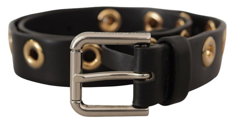 Chic Black Leather Belt with Engraved Buckle Dolce & Gabbana