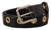 Chic Black Leather Belt with Engraved Buckle Dolce & Gabbana