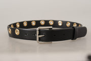 Chic Black Leather Belt with Engraved Buckle Dolce & Gabbana