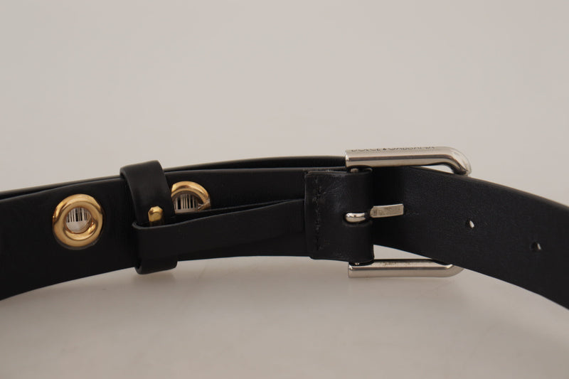 Chic Black Leather Belt with Engraved Buckle Dolce & Gabbana