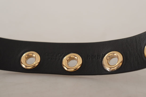 Chic Black Leather Belt with Engraved Buckle Dolce & Gabbana