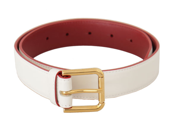 Elegant White Leather Belt with Engraved Buckle Dolce & Gabbana