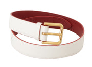 Elegant White Leather Belt with Engraved Buckle Dolce & Gabbana