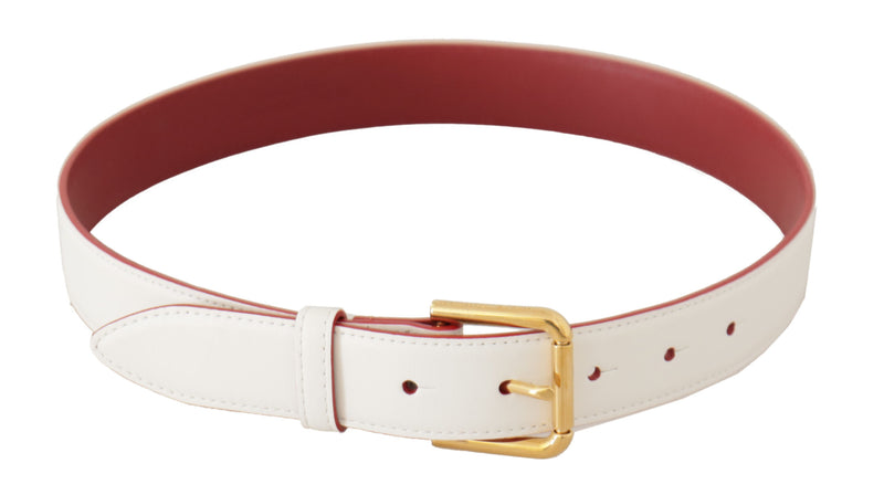 Elegant White Leather Belt with Engraved Buckle Dolce & Gabbana