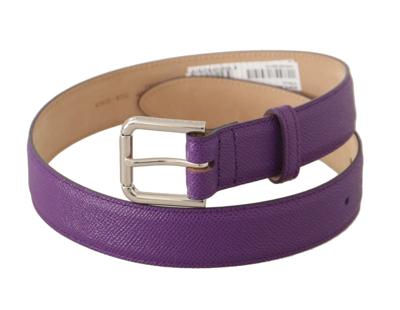 Elegant Purple Leather Belt with Logo Buckle Dolce & Gabbana