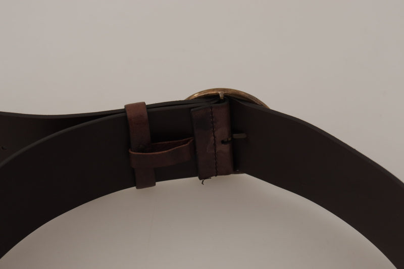 Elegant Dark Brown Leather Belt with Logo Buckle Dolce & Gabbana