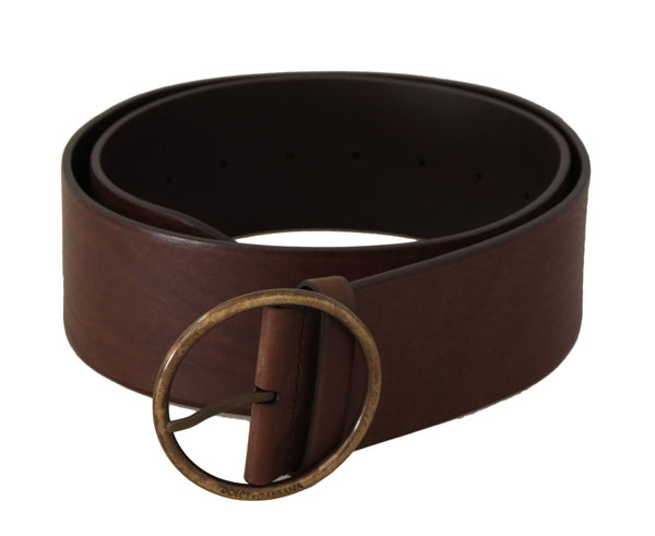 Elegant Brown Leather Belt with Engraved Buckle Dolce & Gabbana