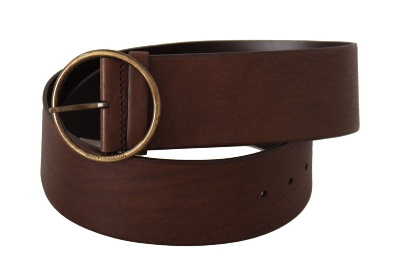 Elegant Brown Leather Belt with Engraved Buckle Dolce & Gabbana