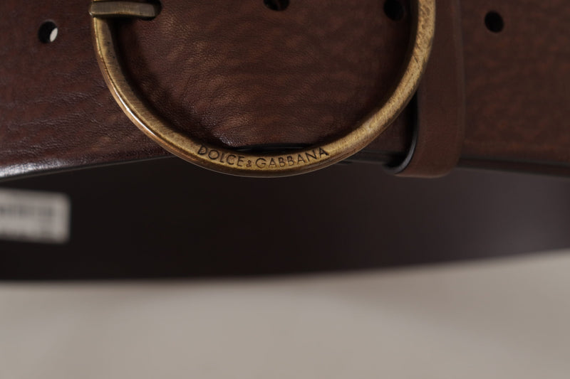 Elegant Brown Leather Belt with Engraved Buckle Dolce & Gabbana