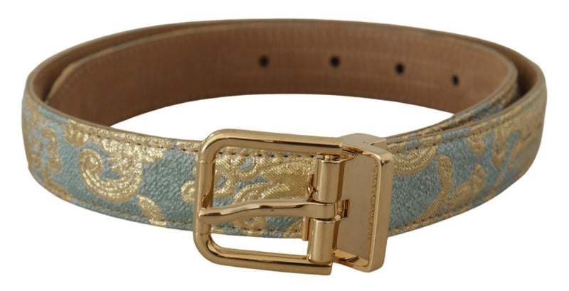 Elegant Light Blue Leather Belt with Gold Buckle Dolce & Gabbana