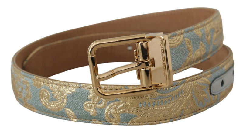 Elegant Light Blue Leather Belt with Gold Buckle Dolce & Gabbana