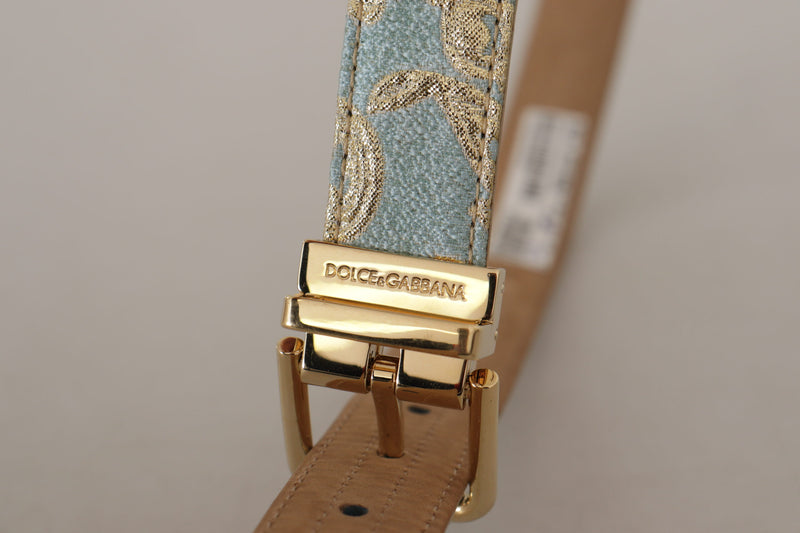 Elegant Light Blue Leather Belt with Gold Buckle Dolce & Gabbana