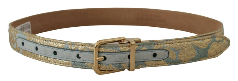 Elegant Light Blue Leather Belt with Gold Buckle Dolce & Gabbana