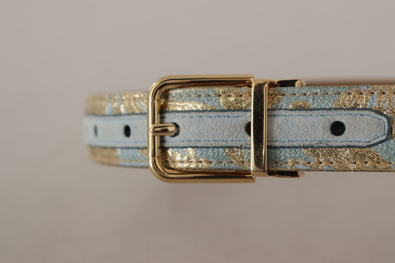 Elegant Light Blue Leather Belt with Gold Buckle Dolce & Gabbana