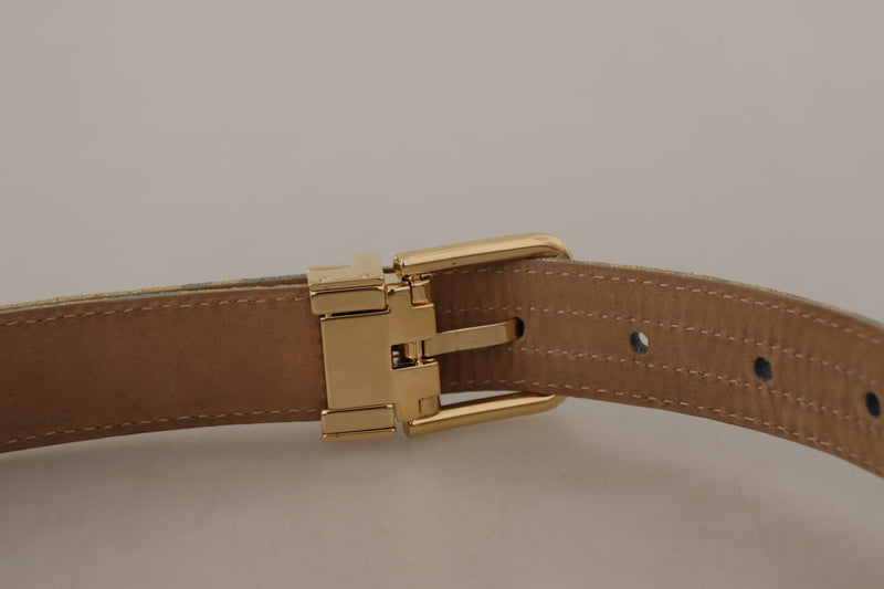 Elegant Light Blue Leather Belt with Gold Buckle Dolce & Gabbana