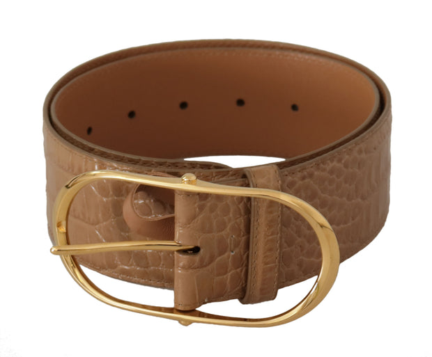 Elegant Beige Leather Belt with Engraved Buckle Dolce & Gabbana