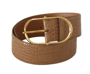 Elegant Beige Leather Belt with Engraved Buckle Dolce & Gabbana