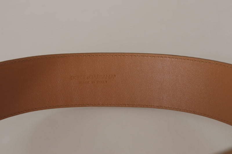 Elegant Beige Leather Belt with Engraved Buckle Dolce & Gabbana