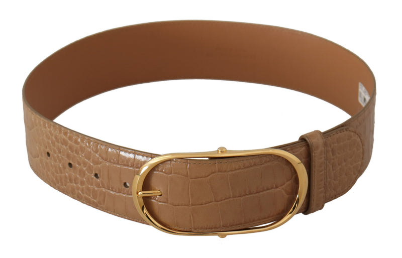 Elegant Beige Leather Belt with Engraved Buckle Dolce & Gabbana