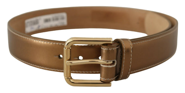 Elegant Bronze Leather Belt with Logo Buckle Dolce & Gabbana