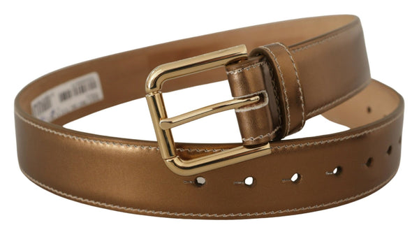 Elegant Bronze Leather Belt with Logo Buckle Dolce & Gabbana