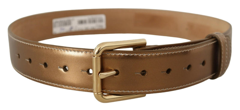 Elegant Bronze Leather Belt with Logo Buckle Dolce & Gabbana