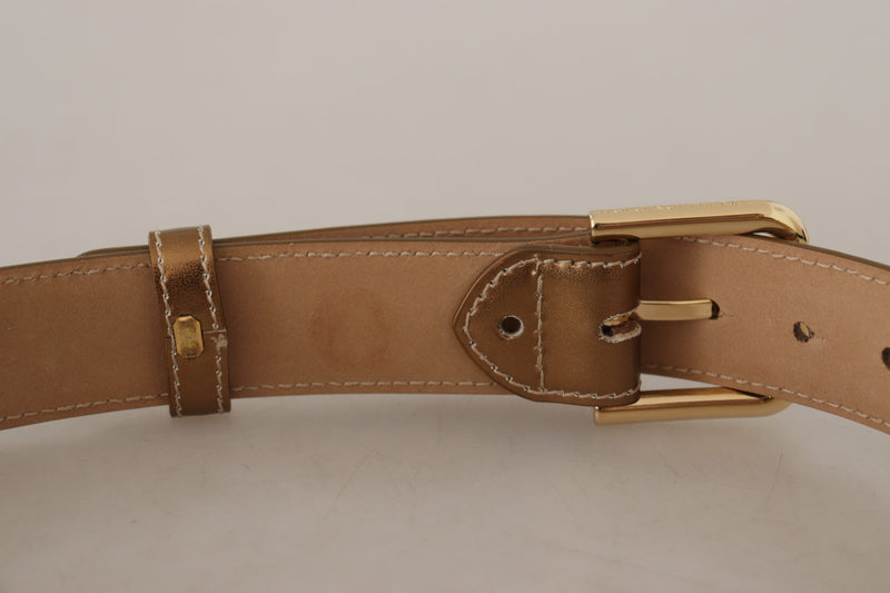 Elegant Bronze Leather Belt with Logo Buckle Dolce & Gabbana