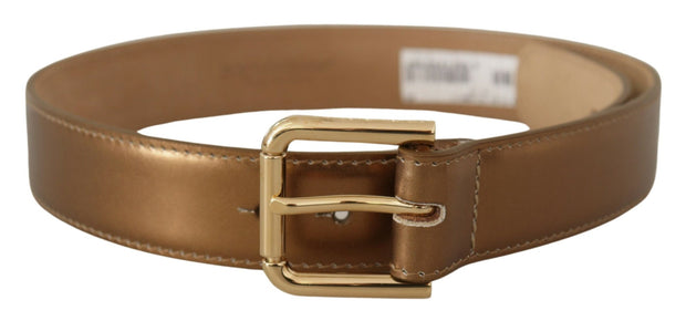 Bronze Leather Belt with Gold-Toned Buckle Dolce & Gabbana