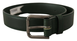 Elegant Dark Green Leather Belt with Logo Buckle Dolce & Gabbana