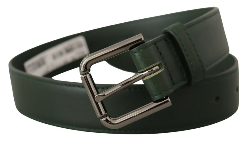 Elegant Dark Green Leather Belt with Logo Buckle Dolce & Gabbana