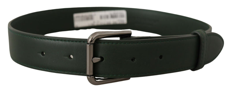 Elegant Dark Green Leather Belt with Logo Buckle Dolce & Gabbana