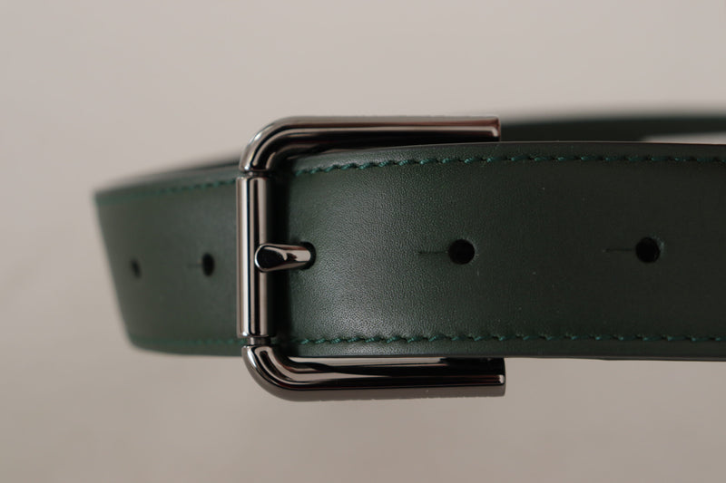 Elegant Dark Green Leather Belt with Logo Buckle Dolce & Gabbana