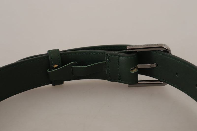 Elegant Dark Green Leather Belt with Logo Buckle Dolce & Gabbana