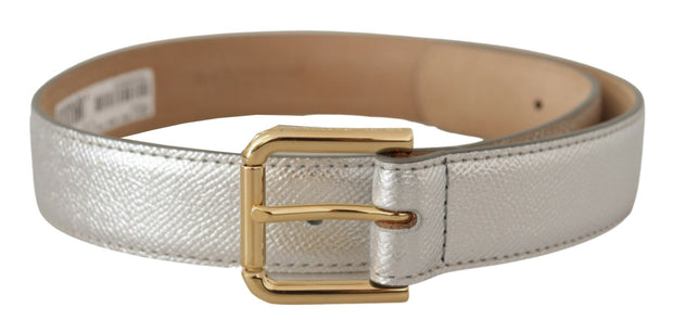 Elegant Silver Leather Belt with Engraved Buckle Dolce & Gabbana