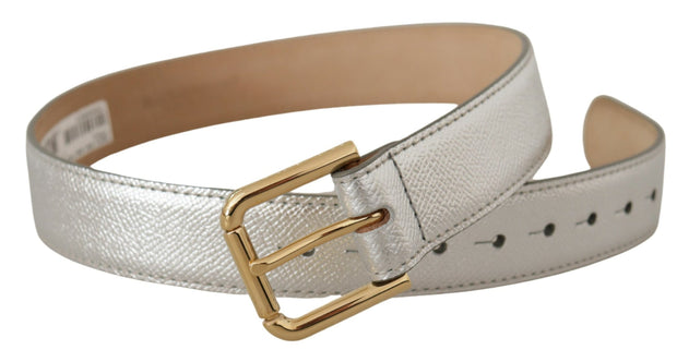 Elegant Silver Leather Belt with Engraved Buckle Dolce & Gabbana