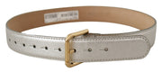 Elegant Silver Leather Belt with Engraved Buckle Dolce & Gabbana