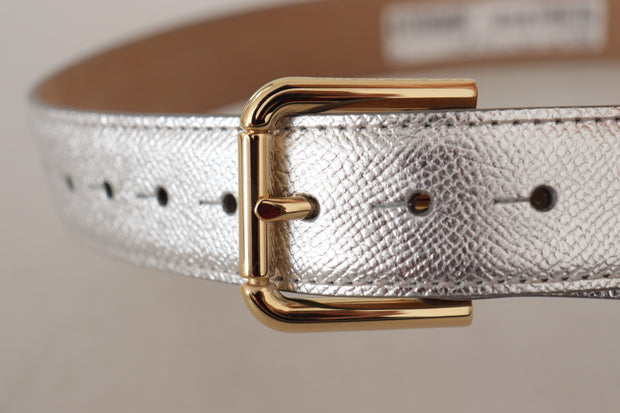 Elegant Silver Leather Belt with Engraved Buckle Dolce & Gabbana