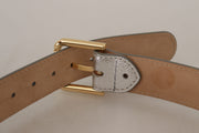 Elegant Silver Leather Belt with Engraved Buckle Dolce & Gabbana