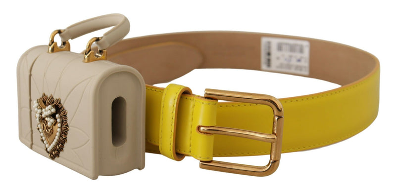 Chic Yellow Leather Belt with Headphone Case Dolce & Gabbana