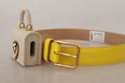 Chic Yellow Leather Belt with Headphone Case Dolce & Gabbana