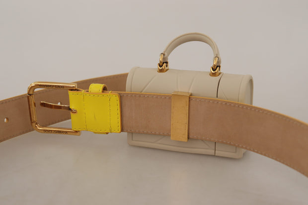 Chic Yellow Leather Belt with Headphone Case Dolce & Gabbana