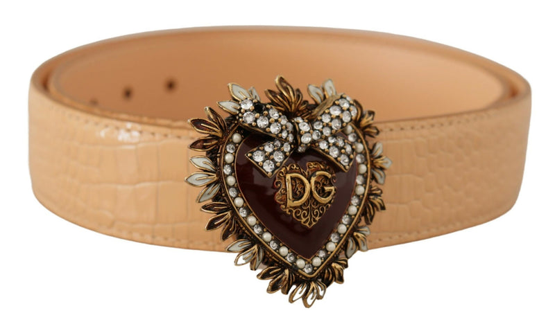 Enchanting Nude Leather Belt with Engraved Buckle Dolce & Gabbana