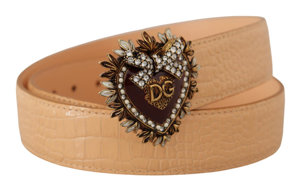 Enchanting Nude Leather Belt with Engraved Buckle Dolce & Gabbana