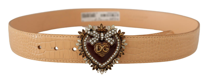 Enchanting Nude Leather Belt with Engraved Buckle Dolce & Gabbana