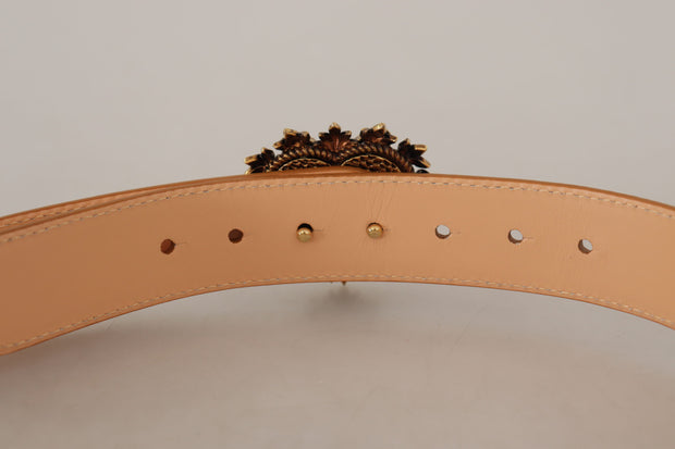 Enchanting Nude Leather Belt with Engraved Buckle Dolce & Gabbana