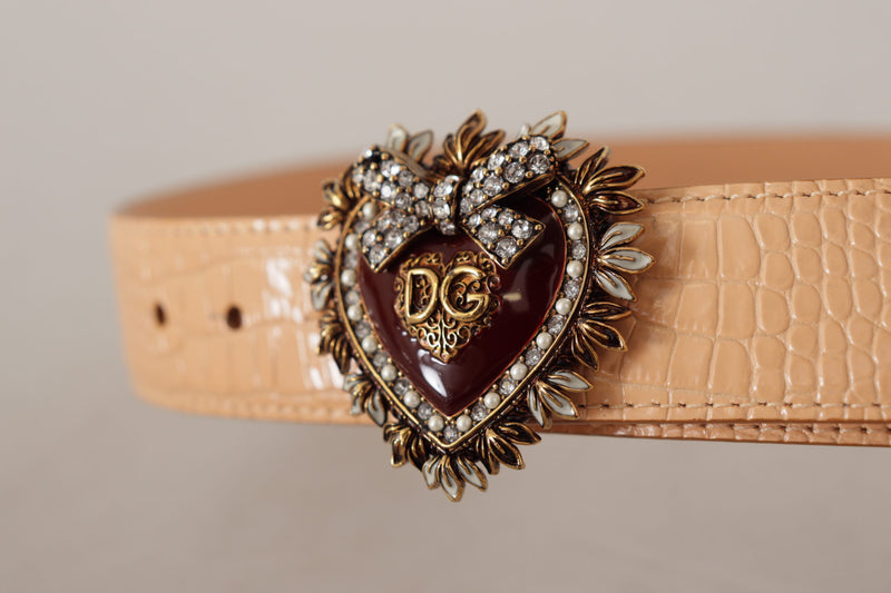 Enchanting Nude Leather Belt with Engraved Buckle Dolce & Gabbana