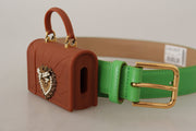 Chic Emerald Leather Belt with Engraved Buckle Dolce & Gabbana