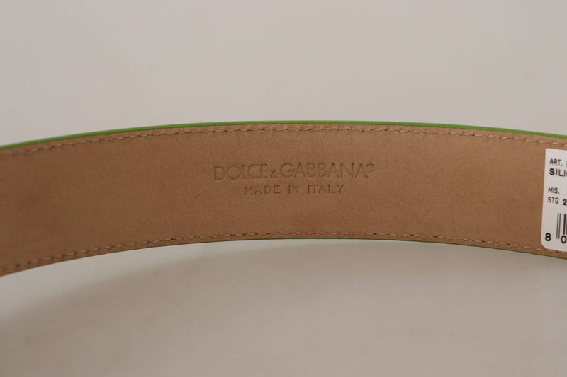 Chic Emerald Leather Belt with Engraved Buckle Dolce & Gabbana