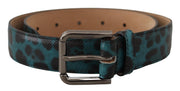 Engraved Logo Leather Belt in Blue Green Dolce & Gabbana