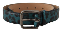 Engraved Logo Leather Belt in Blue Green Dolce & Gabbana